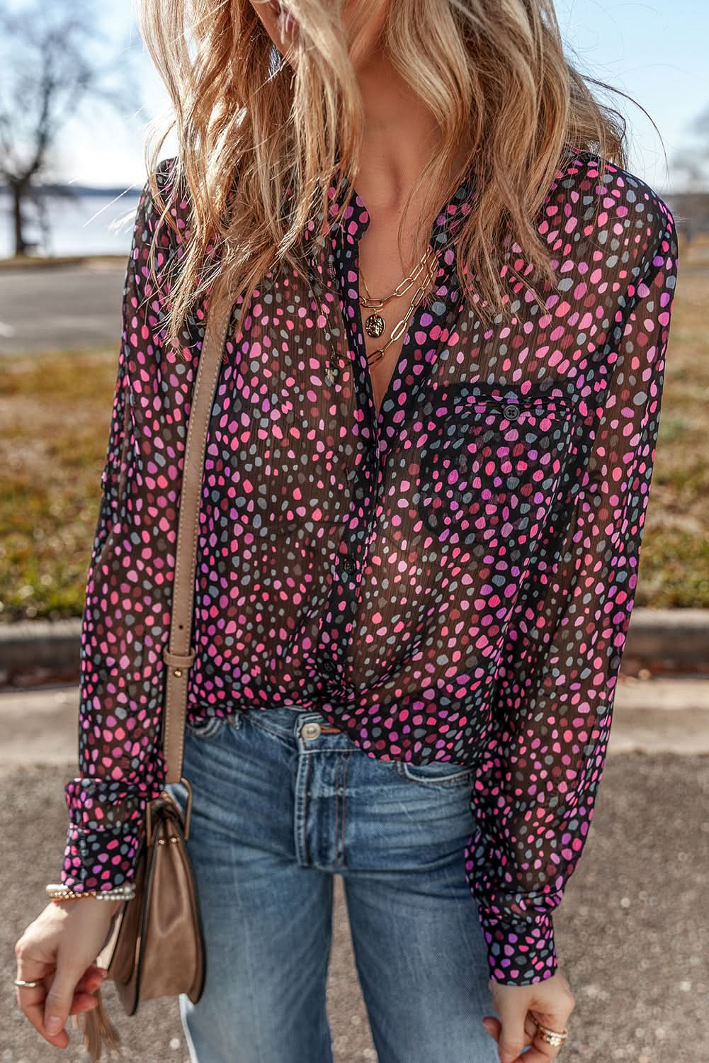 Grape Wine Polka Dot Printed Buttoned Casual Shirt - Love Salve